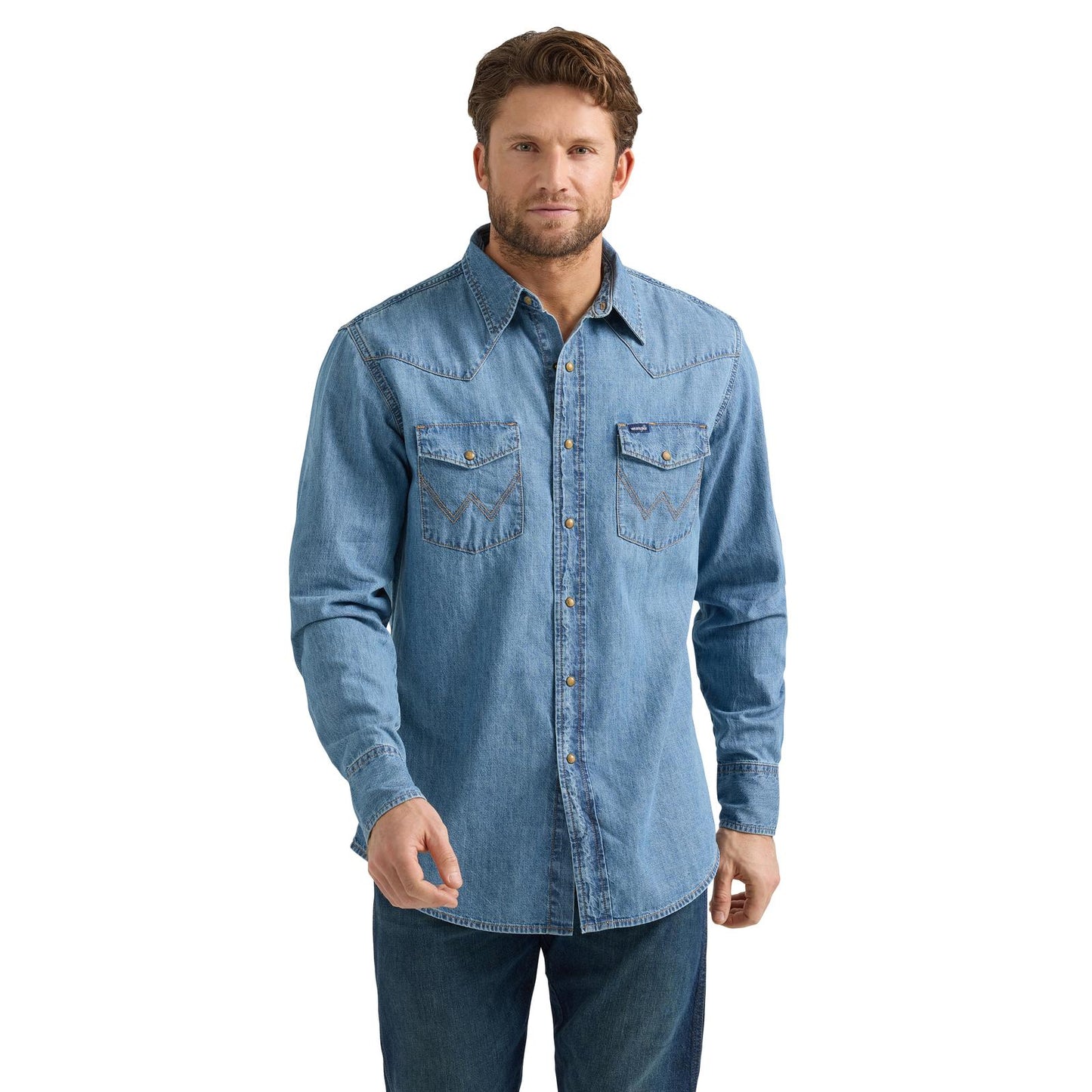 Wrangler Denim Long Sleeve Shirt - Light Wash (Men's)