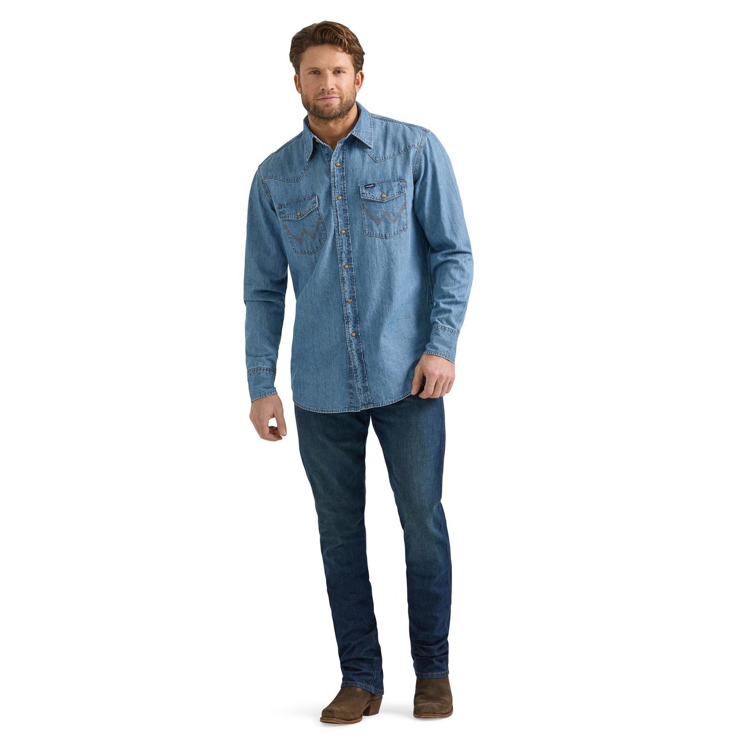Wrangler Denim Long Sleeve Shirt - Light Wash (Men's)