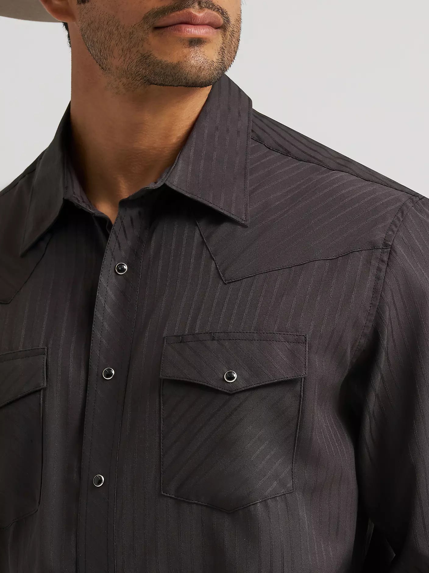 Wrangler Western Long Sleeve Western Snap Dobby Stripe Shirt in Black (Men's)