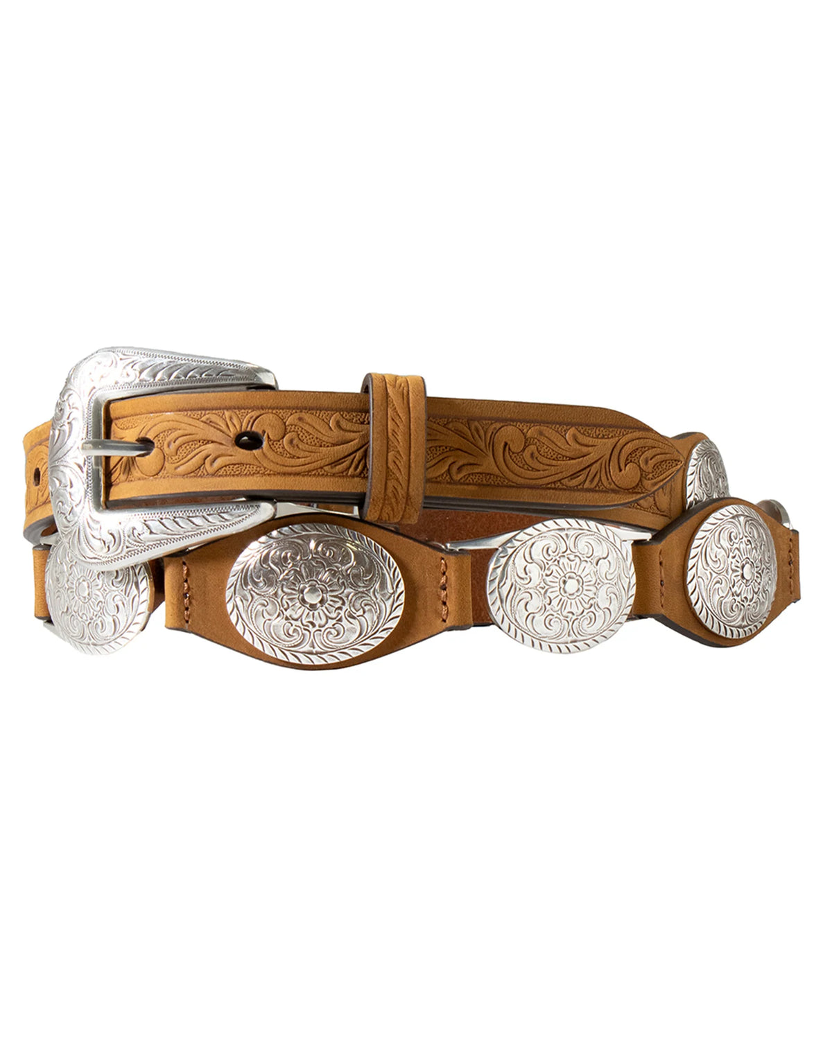 Nocona Belt Co. Floral Engraved Silver Concho Belt (Women's)