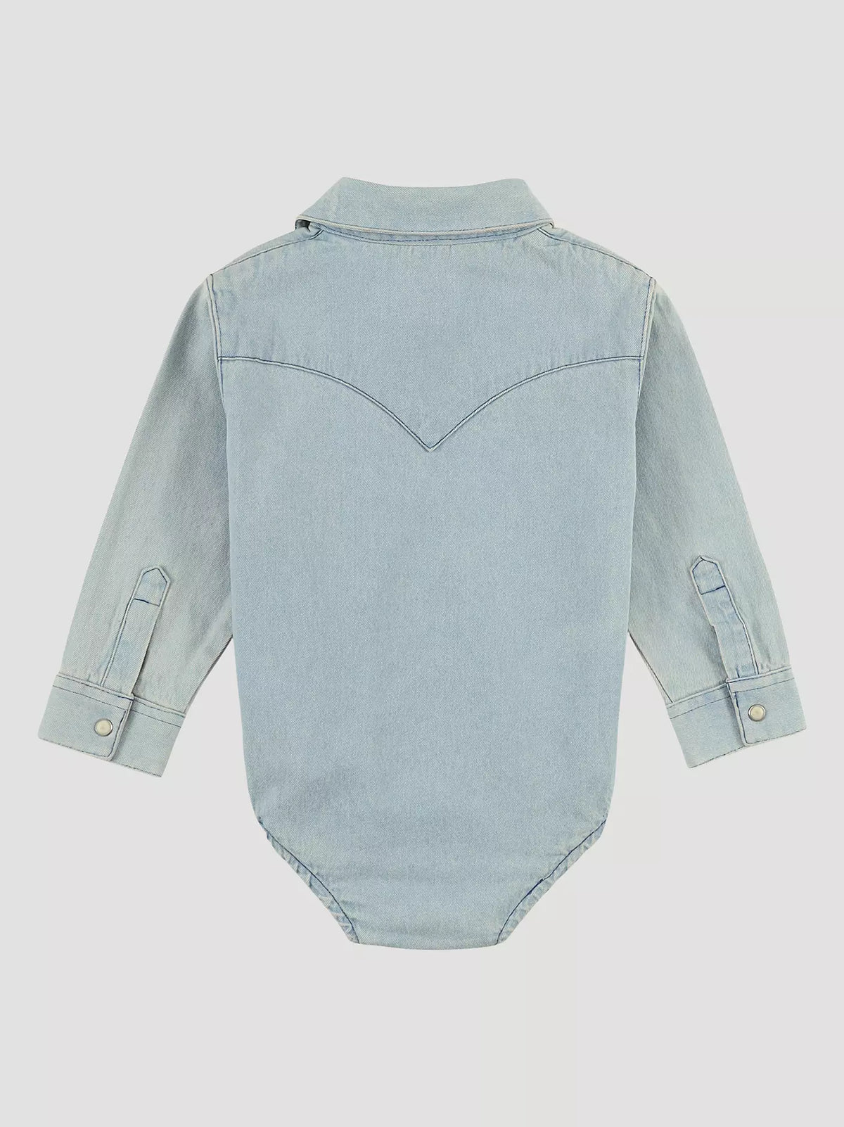 Wrangler Long Sleeve Bodysuit With Western Snap Placket in Faded Blue (Infant)