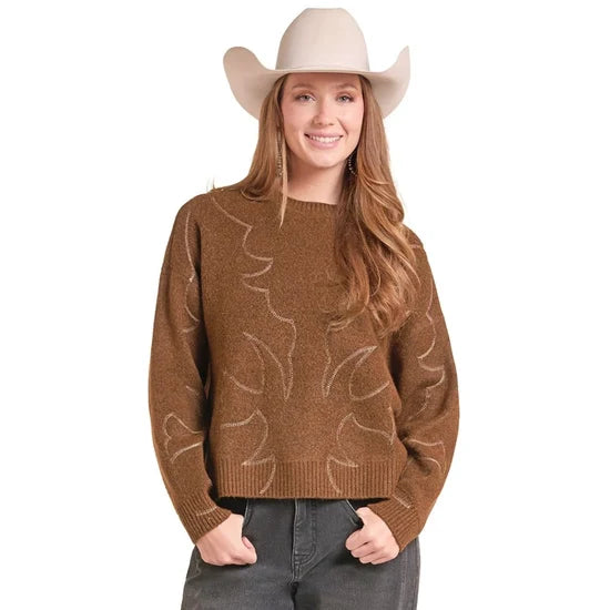 Rock&Roll Denim Bootstitch Knit Sweater in Brown (Women's)
