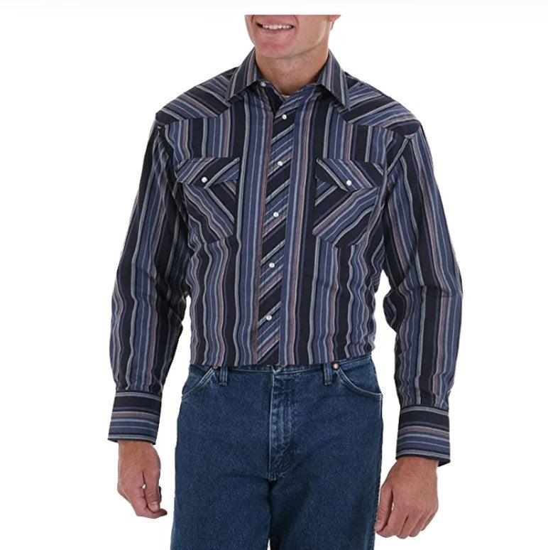 Wrangler Cowboy Long Sleeve Cut Plaid Black Shirt (Men's)