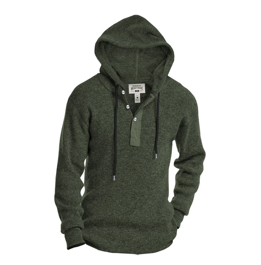 Stanfield's Heavy Weight Wool Henley with Hood (Alpine Green)