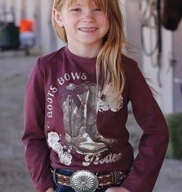 Cinch Boots and Bows Long Sleeve Shirt in Burgundy (Girl's)