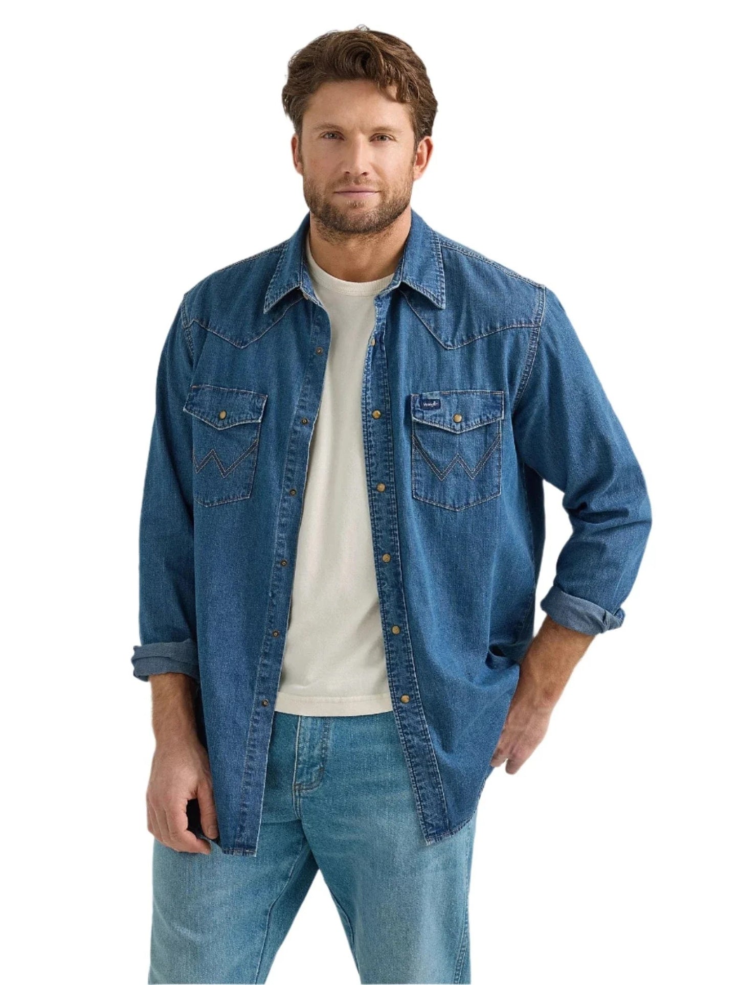Wrangler Denim Long Sleeve Shirt - Mid Wash (Men's)