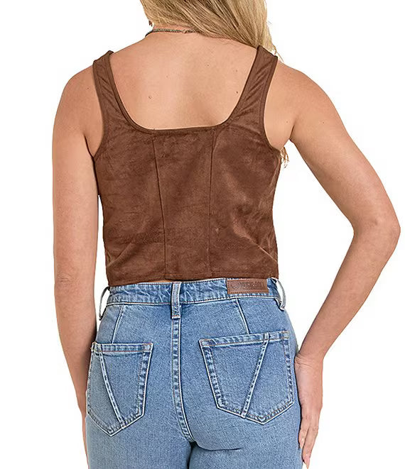 Rock&Roll Denim Western Embroidered Suede Tank Top in Brown (Women's)