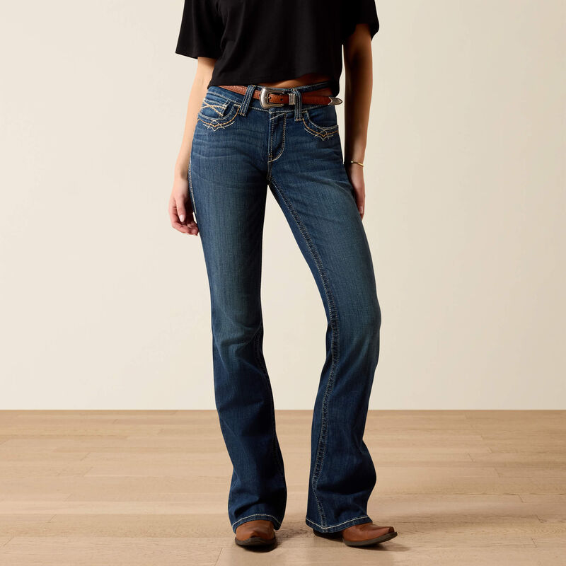 Ariat R.E.A.L. Mid Rise Stretch Entwined Festival Boot Cut Jean - Festival Blue (Women's)