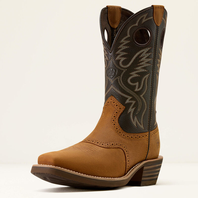 Ariat Heritage Roughstock Square Toe Cowboy Boot in Status Brown (Men's)