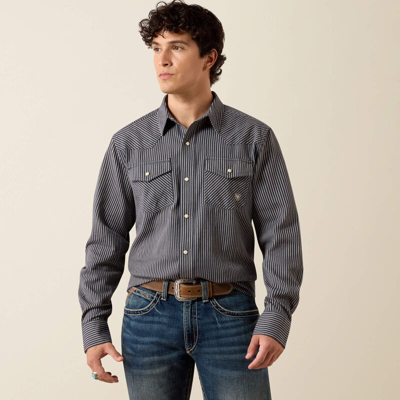 Ariat Retro Haywood Long Sleeve Fitted Snap Shirt in Ombre Blue Stripe (Men's)