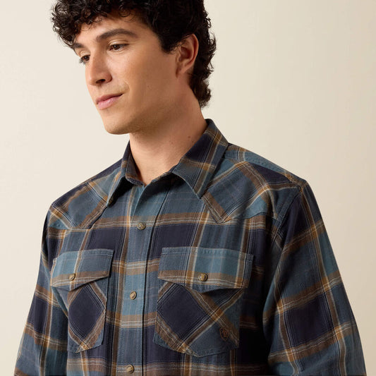 Ariat Retro Harbert Fitted Snap Shirt in Inkwell Plaid (Men's)