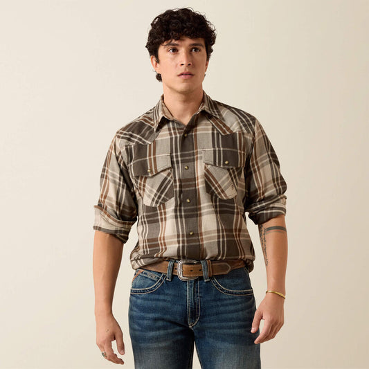Ariat Retro Howell Fitted Snap Shirt in Dusky Green Plaid (Men's)