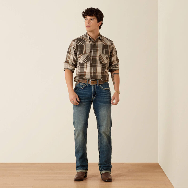 Ariat Retro Howell Fitted Snap Shirt in Dusky Green Plaid (Men's)