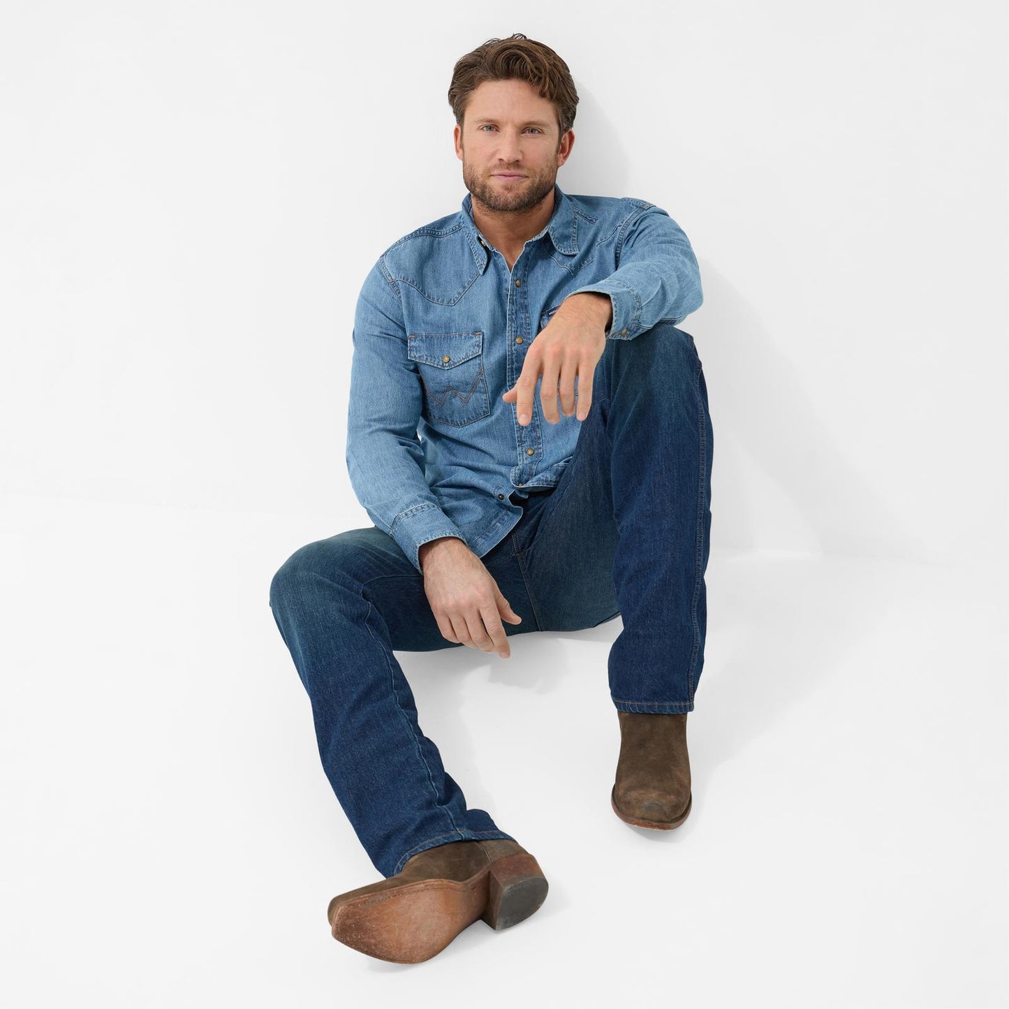 Wrangler Denim Long Sleeve Shirt - Light Wash (Men's)
