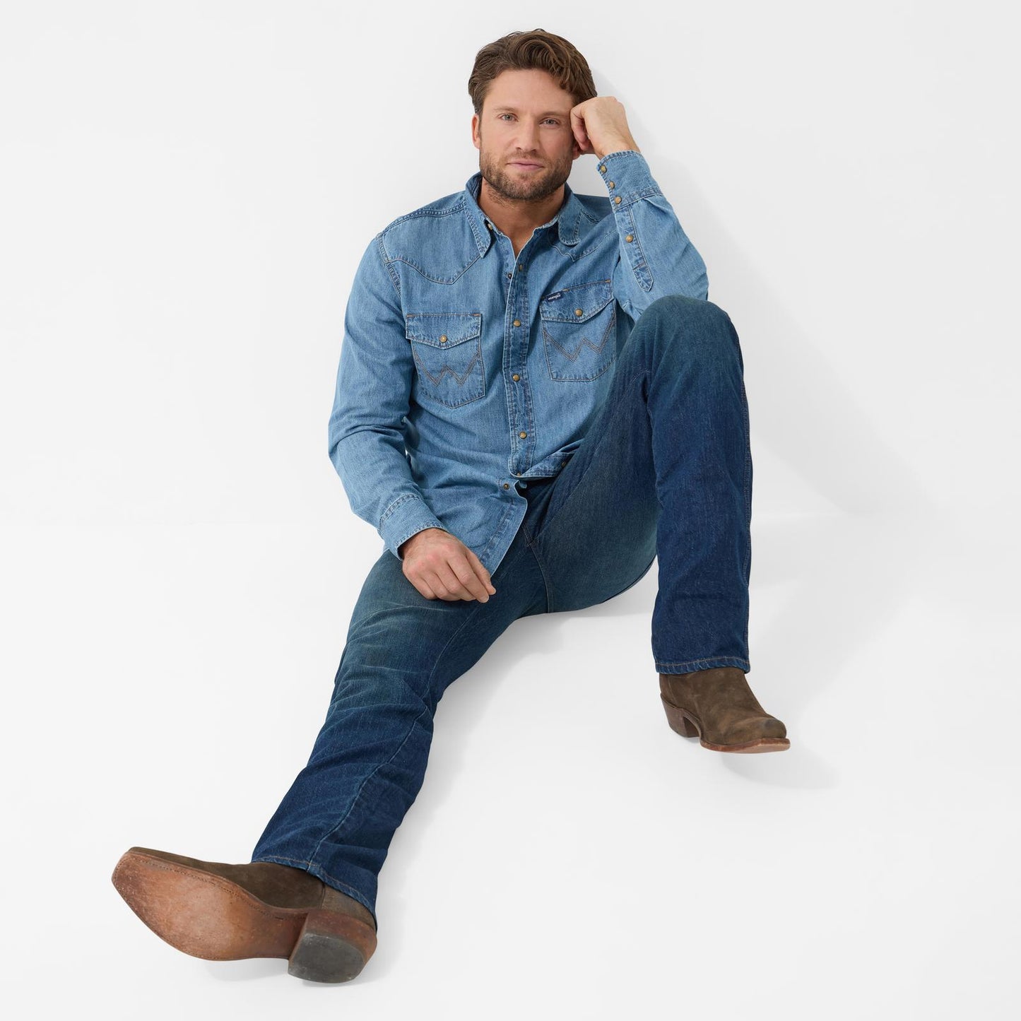 Wrangler Denim Long Sleeve Shirt - Light Wash (Men's)