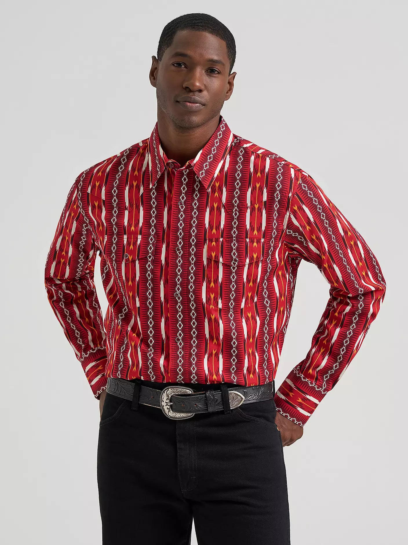 Wrangler Checotah® Long Sleeve Western Snap Shirt in Fire Red Arrow (Men's)