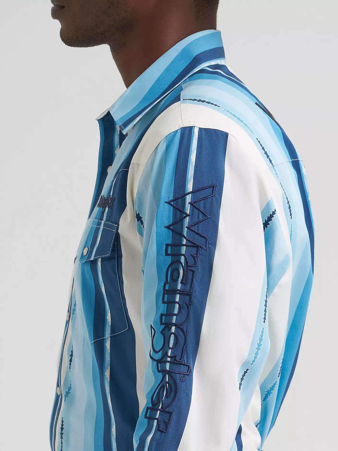 Wrangler® Long Sleeve Logo Snap Shirt in Blue Clouds (Men's)
