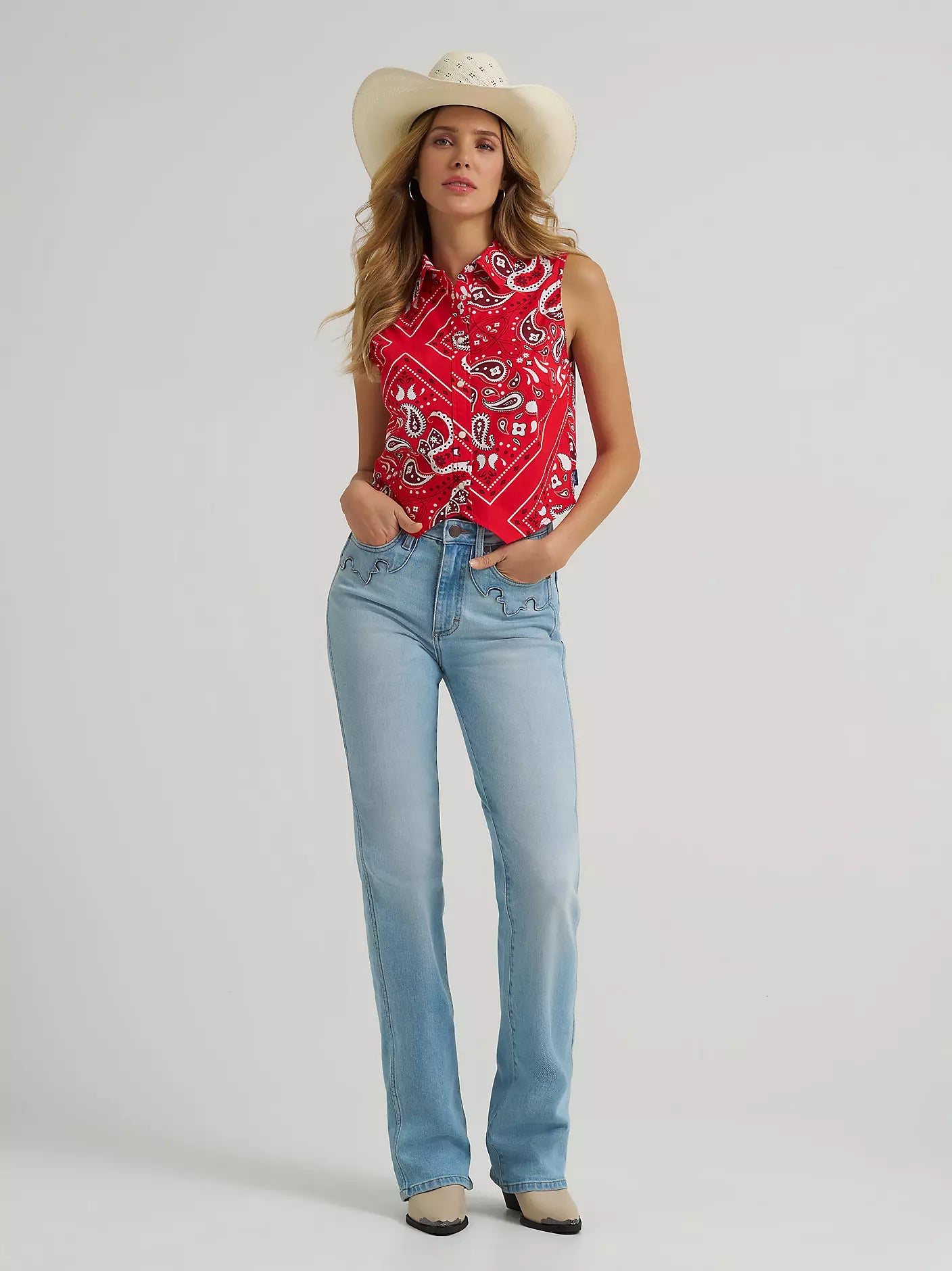 Wrangler Bandana Print Shirt Vest in Red(Women's)