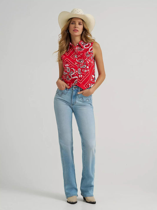 Wrangler Bandana Print Shirt Vest in Red(Women's)