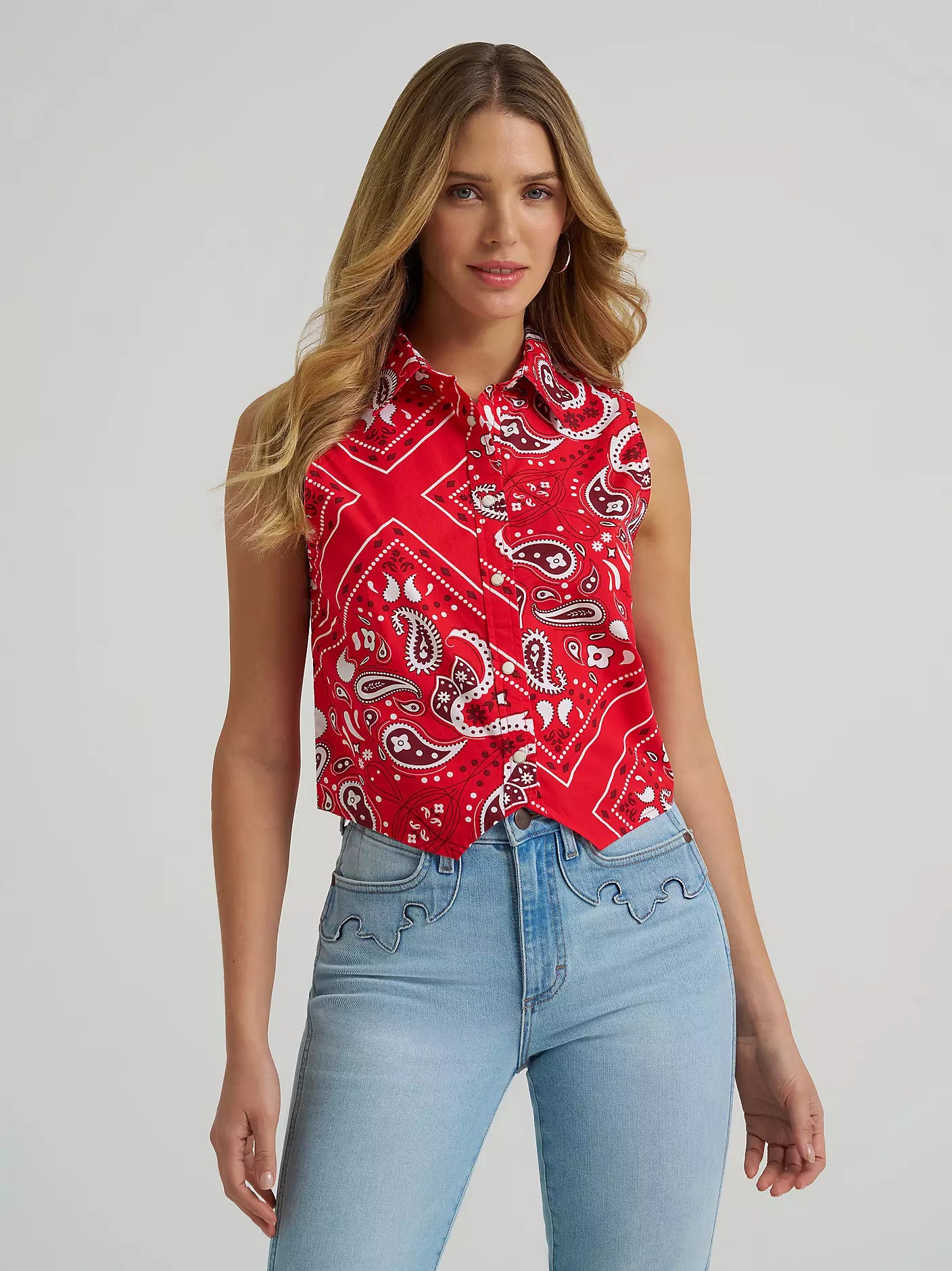 Wrangler Bandana Print Shirt Vest in Red(Women's)