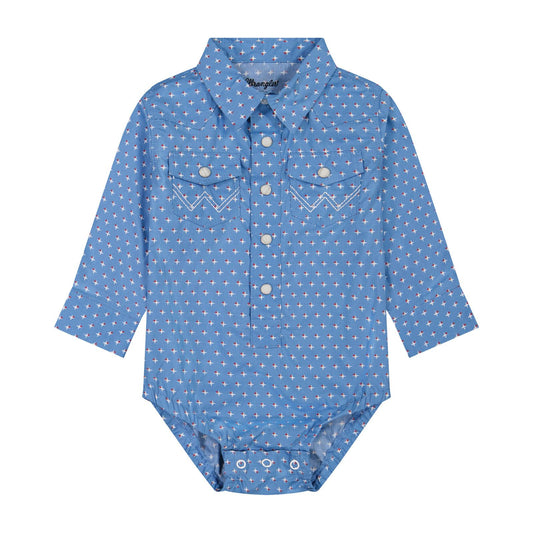 Wrangler® Long Sleeve Onesie in Blue (Boy's)