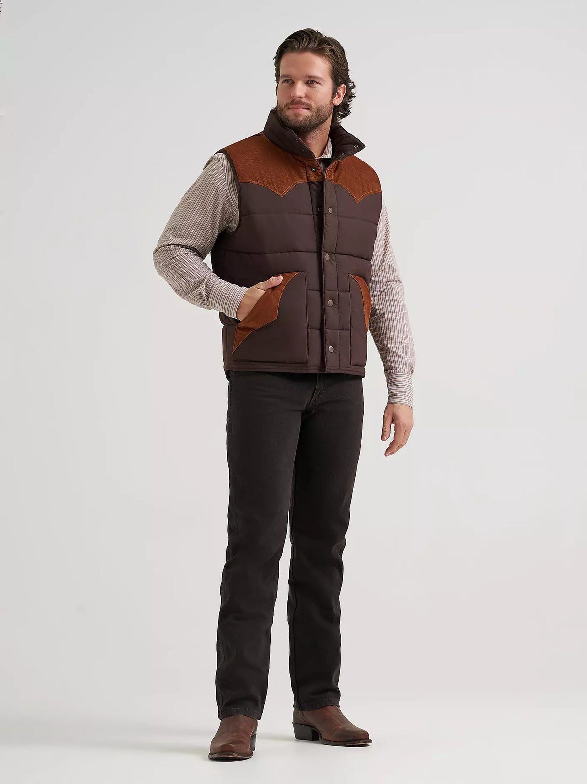 Wrangler Corduroy Yoke Puffer Vest in Cambridge Brown (Men's)