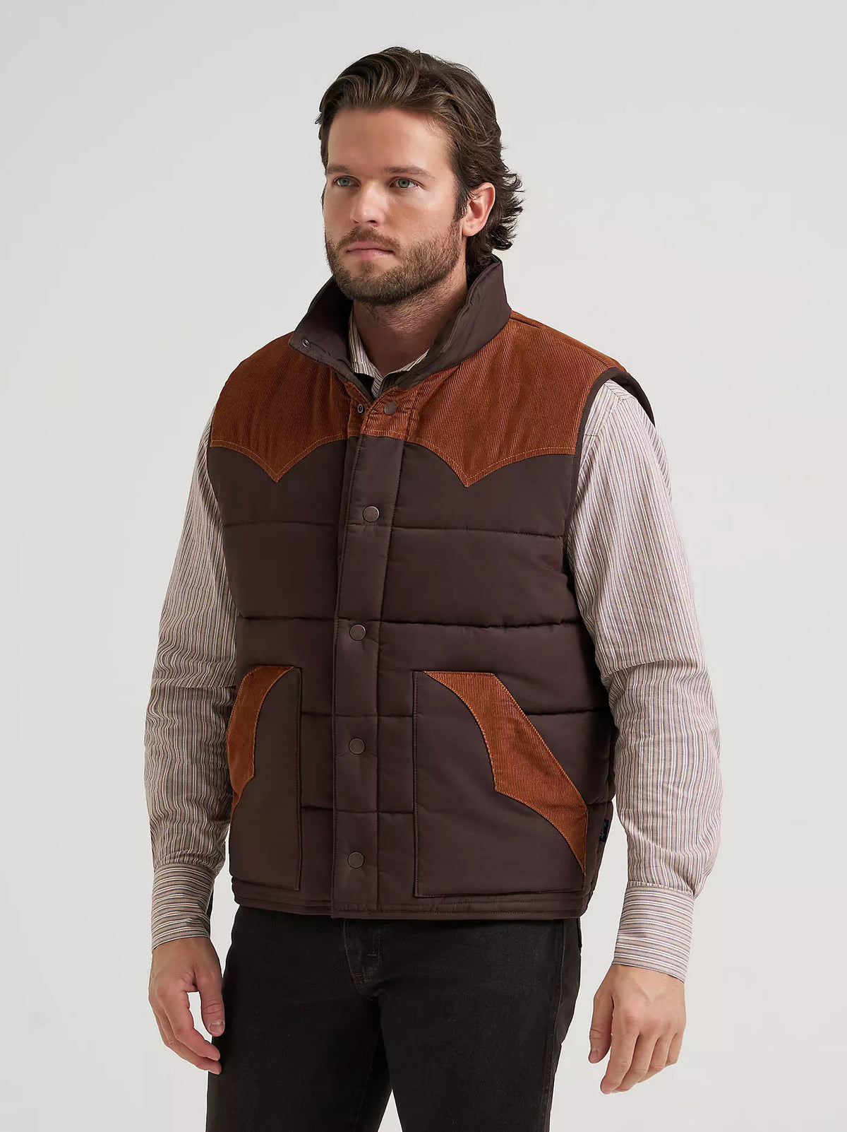 Wrangler Corduroy Yoke Puffer Vest in Cambridge Brown (Men's)