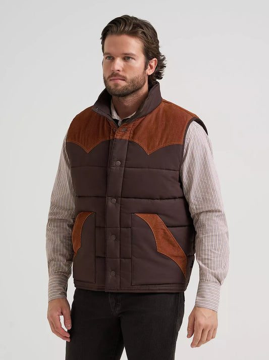 Wrangler Corduroy Yoke Puffer Vest in Cambridge Brown (Men's)