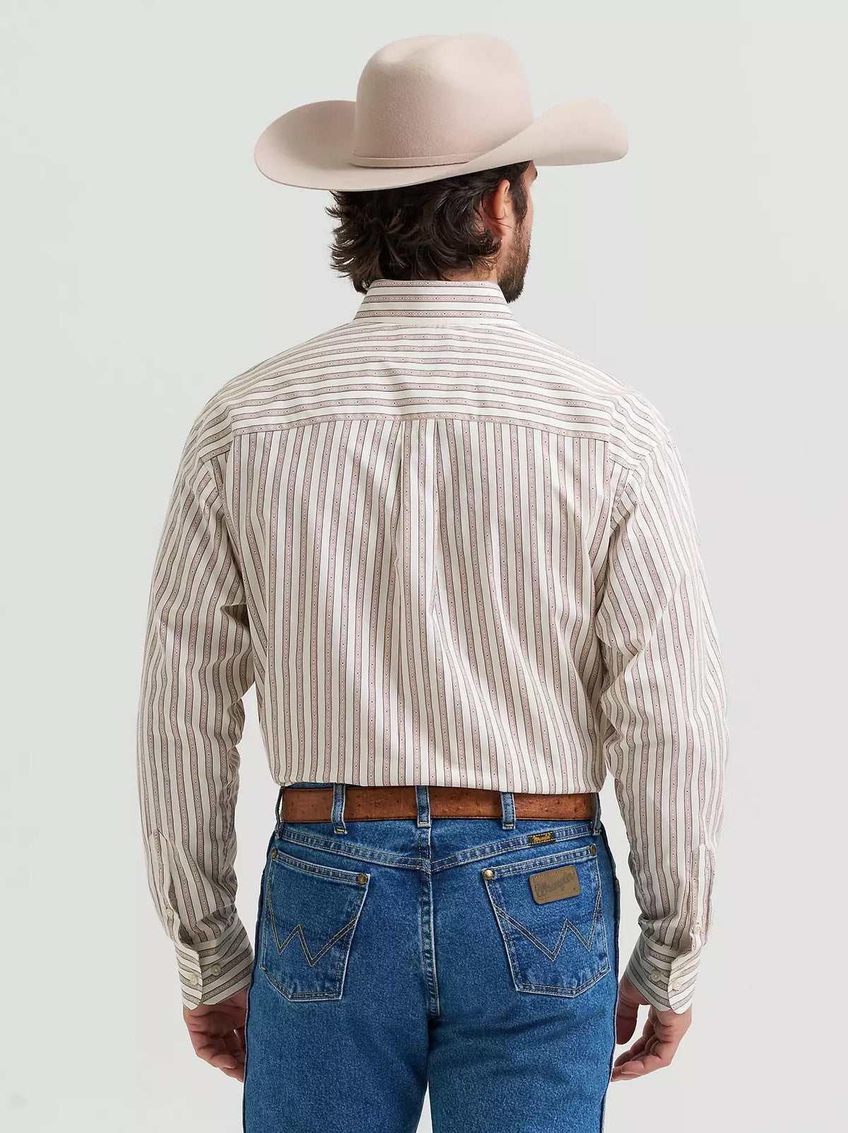Wrangler George Strait Long Sleeve Button Down One Pocket Shirt in Rusted Stripe (Men's)