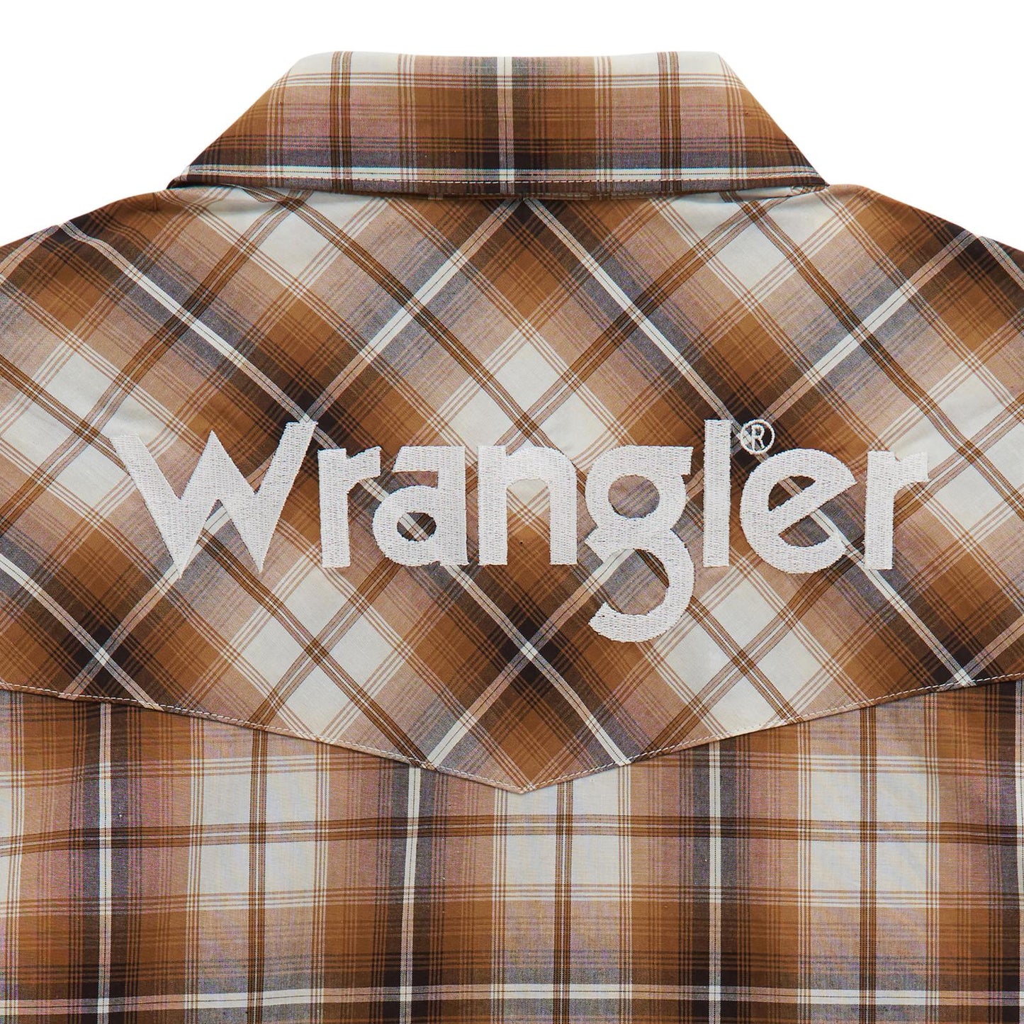 Wrangler® Long Sleeve Logo Snap Shirt in Brown (Men's)