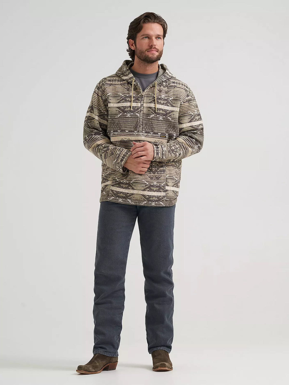 Wrangler Jacquard Quarter Zip Hooded Popover Jacket in Canyon Sand (Men's)