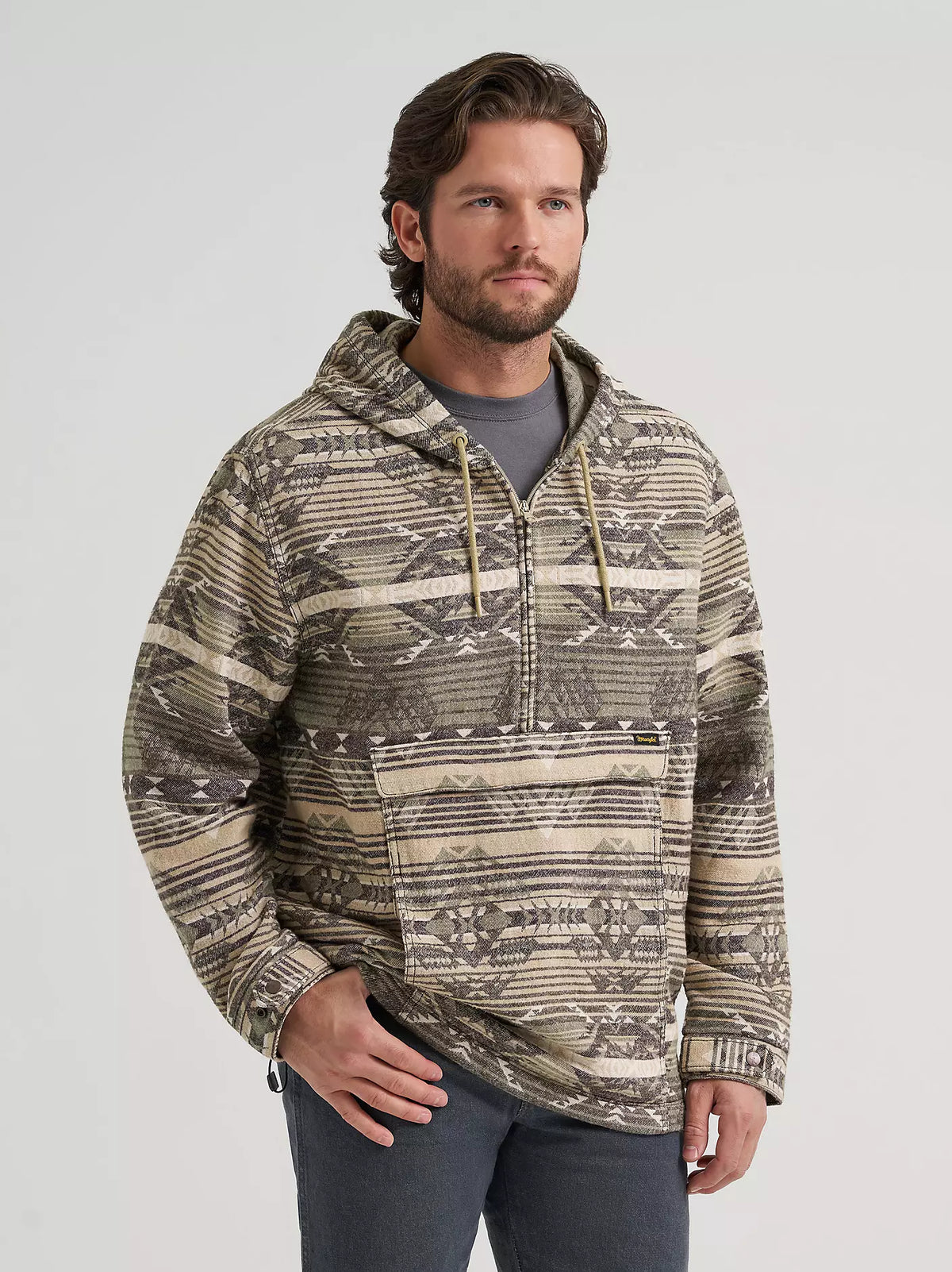 Wrangler Jacquard Quarter Zip Hooded Popover Jacket in Canyon Sand (Men's)