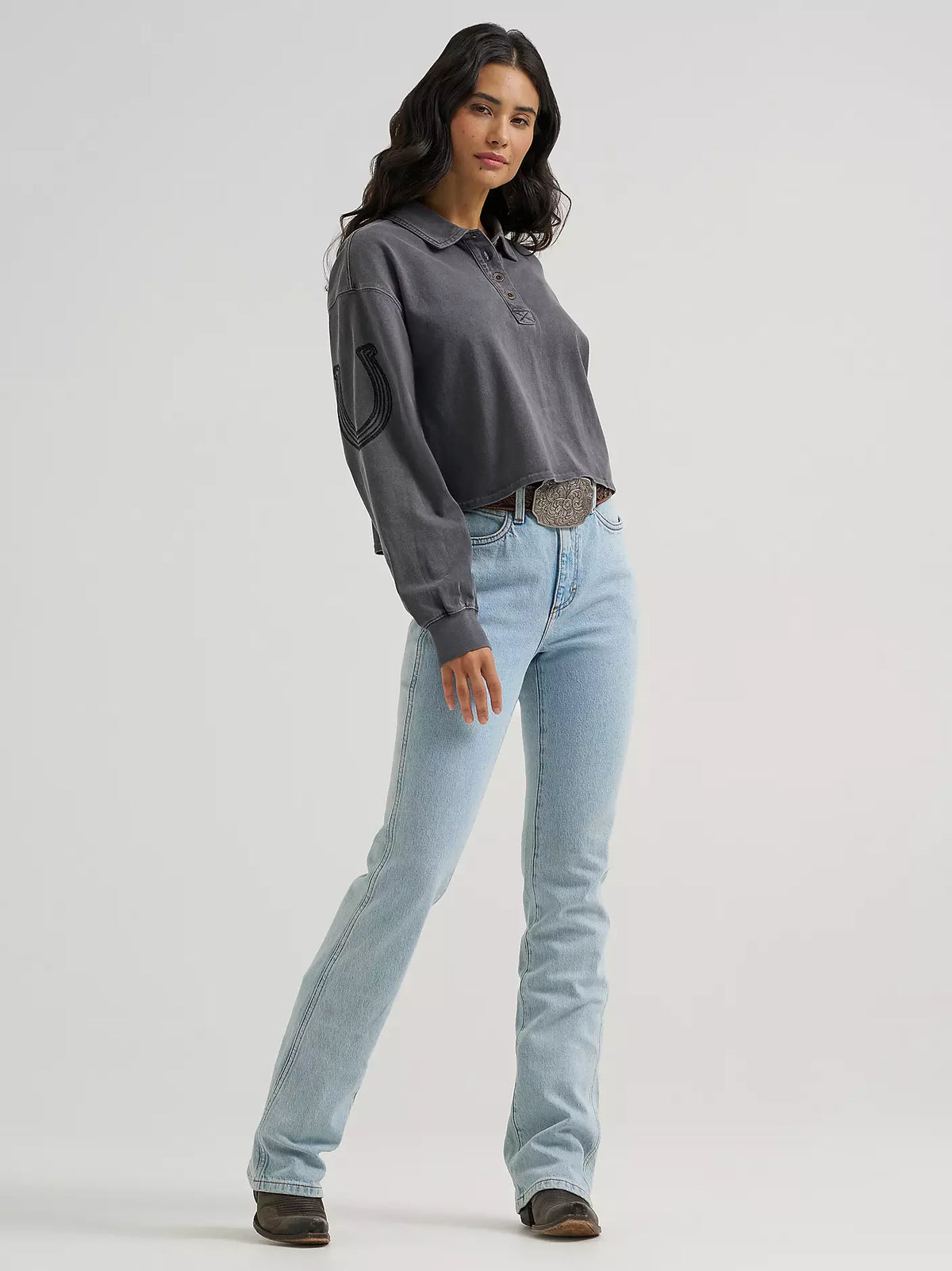 Wrangler Western Horseshoe Polo Shirt Grey (Women's)