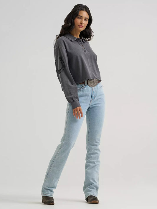 Wrangler Western Horseshoe Polo Shirt Grey (Women's)