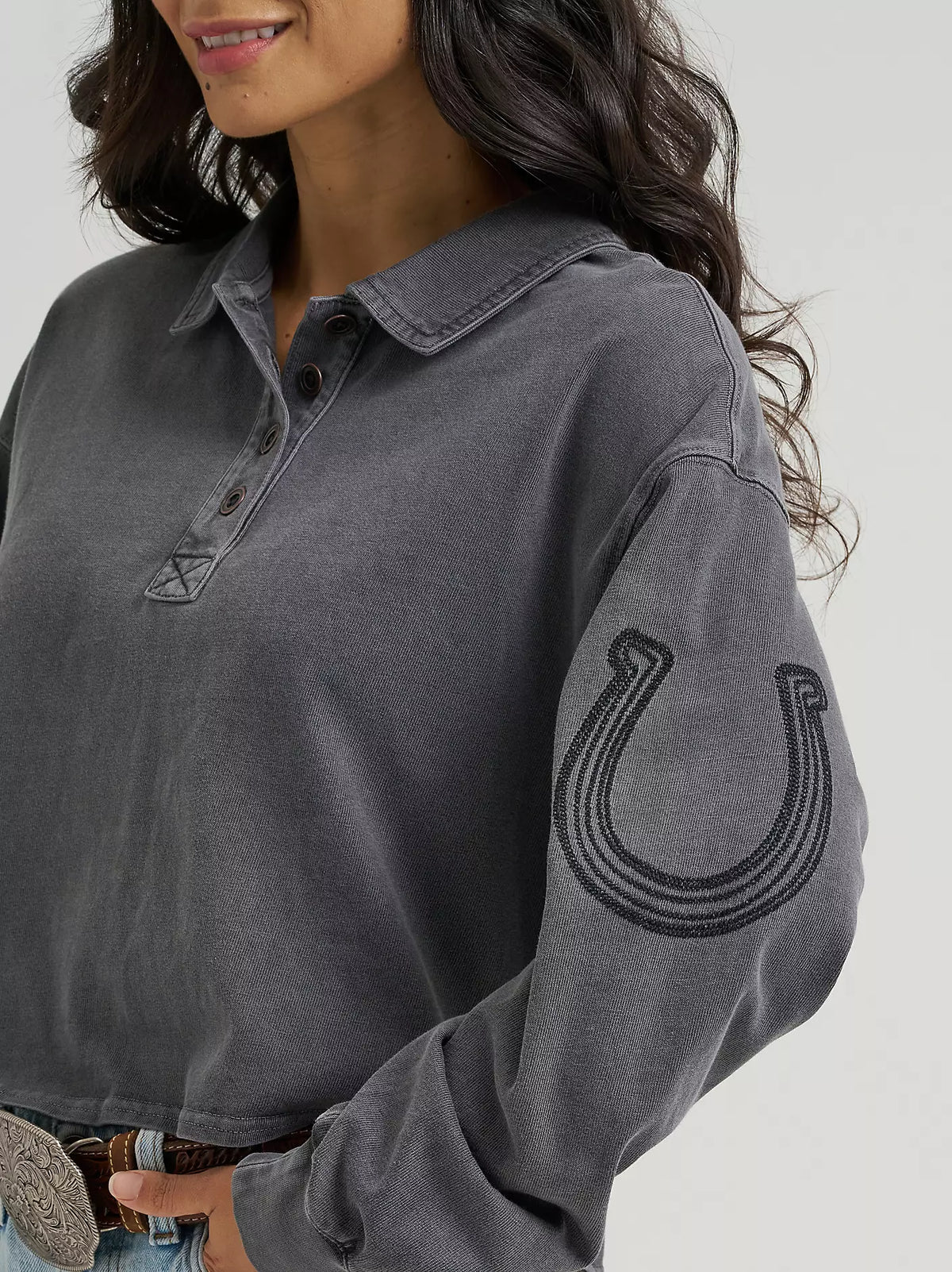 Wrangler Western Horseshoe Polo Shirt Grey (Women's)