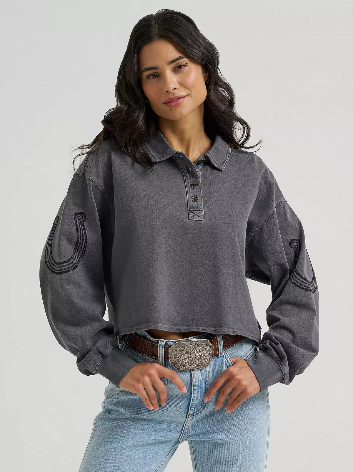 Wrangler Western Horseshoe Polo Shirt Grey (Women's)