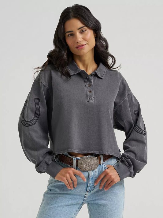 Wrangler Western Horseshoe Polo Shirt Grey (Women's)