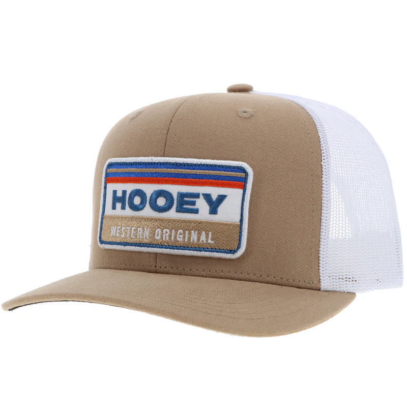 Hooey - "Horizon" Trucker Hat in Tan with Orange/White/Blue Rectangle Patch