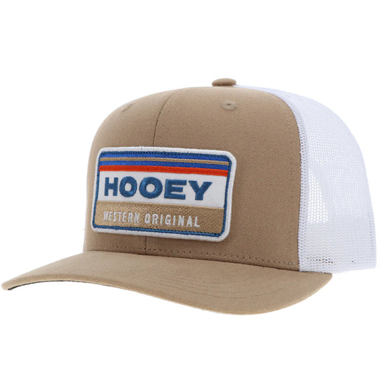 Hooey - "Horizon" Trucker Hat in Tan with Orange/White/Blue Rectangle Patch