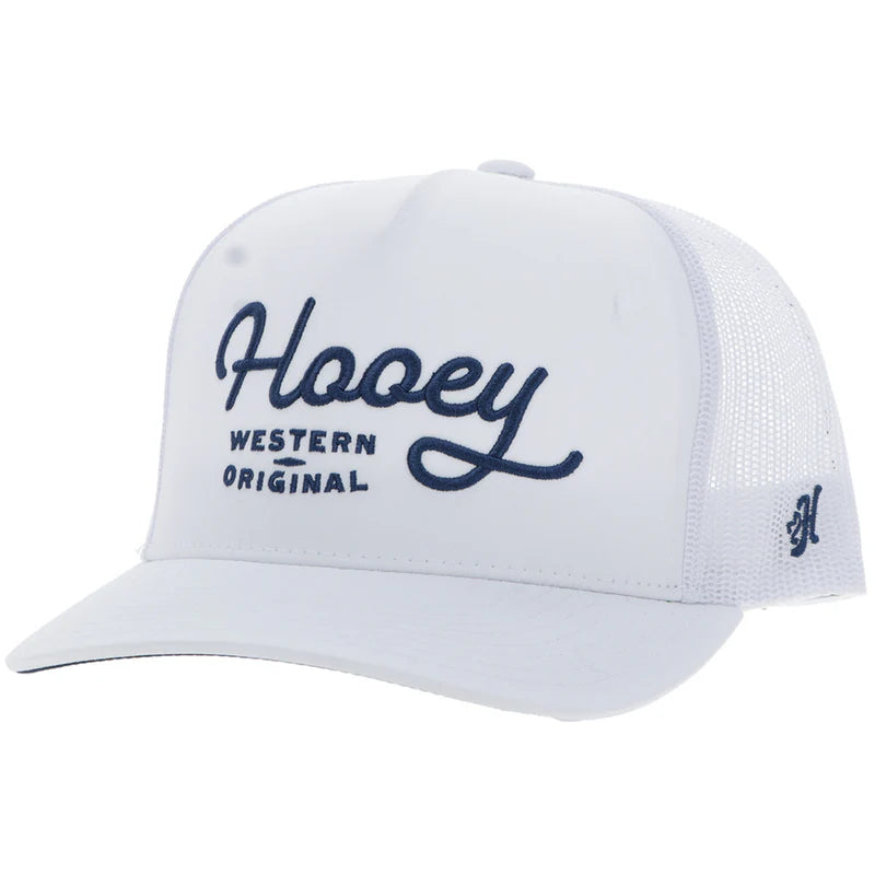 Hooey - "OG" White Trucker Hat with Blue Stitching