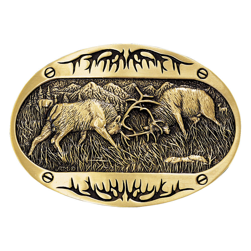 Fighting Elk Brass Heritage Attitude Belt Buckle