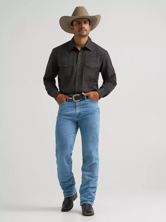 Wrangler Western Long Sleeve Western Snap Dobby Stripe Shirt in Black (Men's)