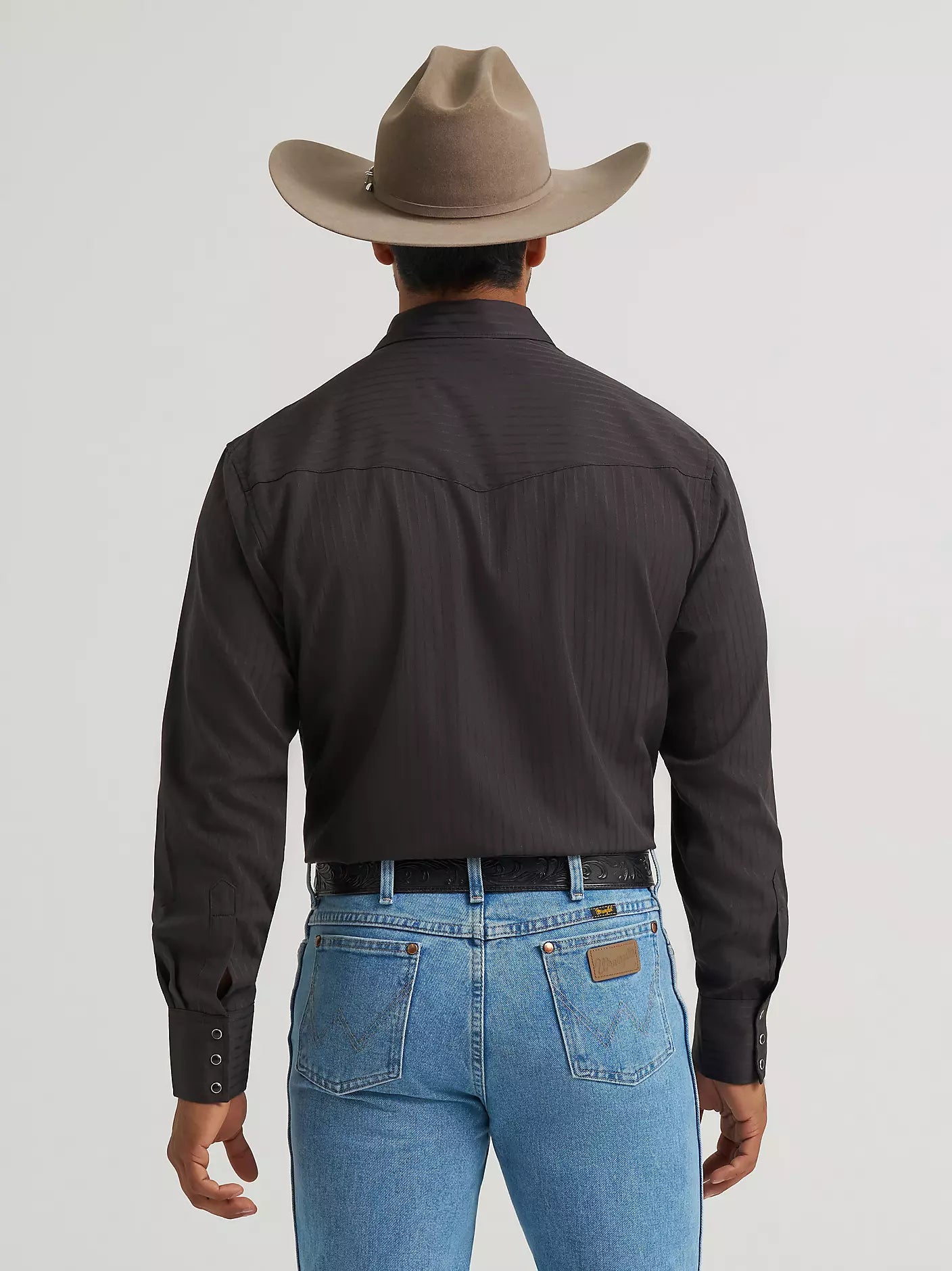 Wrangler Western Long Sleeve Western Snap Dobby Stripe Shirt in Black (Men's)