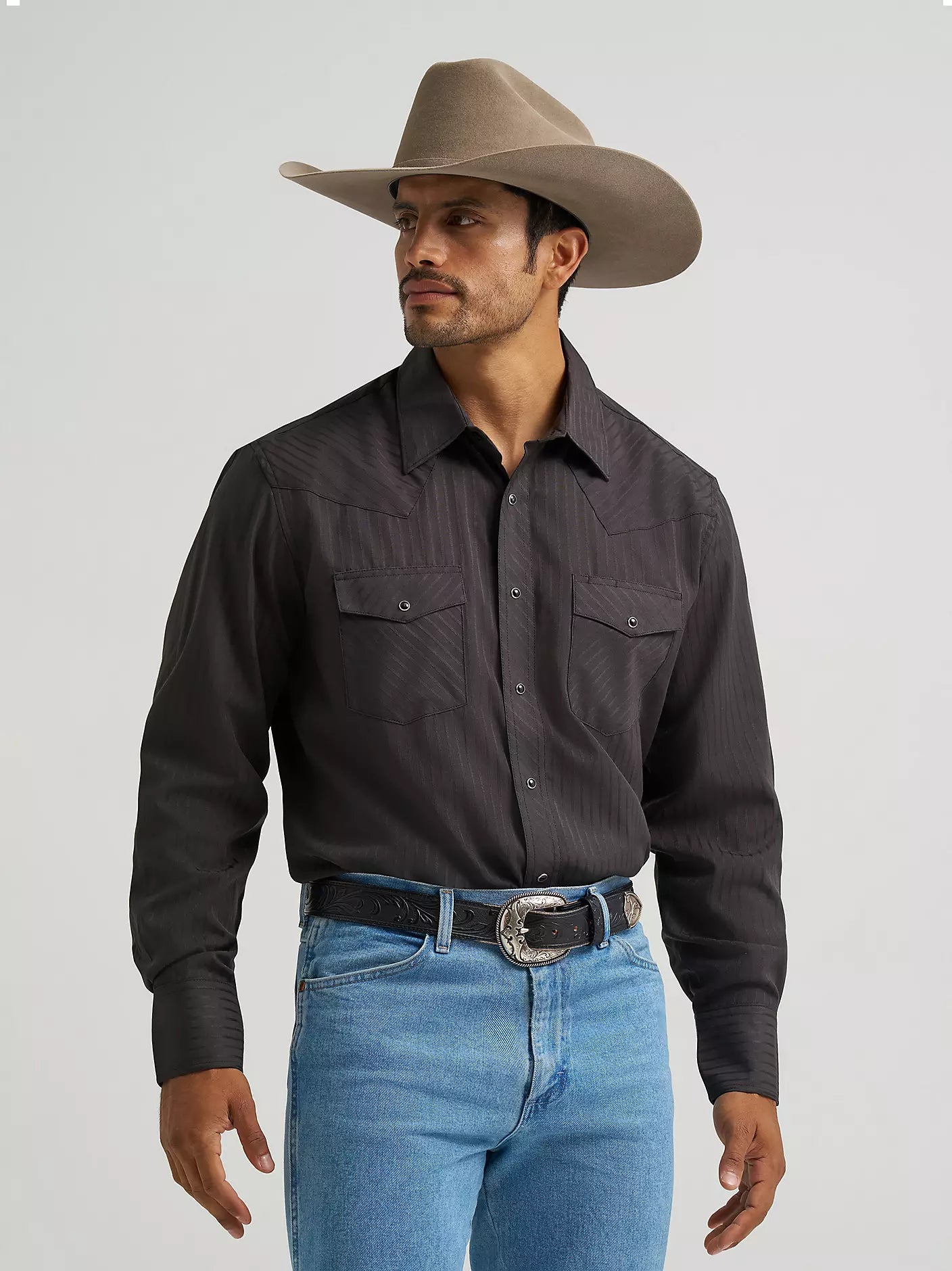 Wrangler Western Long Sleeve Western Snap Dobby Stripe Shirt in Black (Men's)