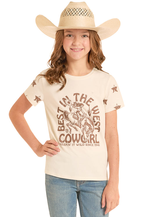 Rock & Roll Denim Best in the West Star Sleeve Graphic T-Shirt (Girls)
