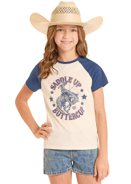 Rock & Roll Denim Saddle Up Buttercup Graphic T-Shirt (Girls)