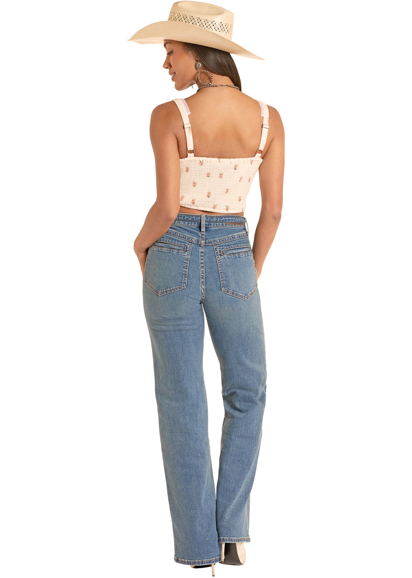 Rock&Roll Demin Flower Print Laced Corset Top in White (Women's)