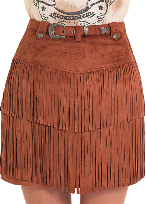 Rock & Roll Denim Microsuede Fringe Skirt (Women's)