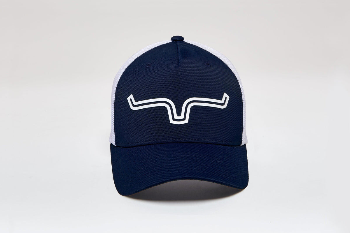 Kimes Ranch Weekly Trucker Hat in Navy and White