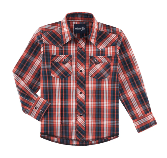 Wrangler Orange Plaid Long Sleeve Western Snap Shirt (Boy's)